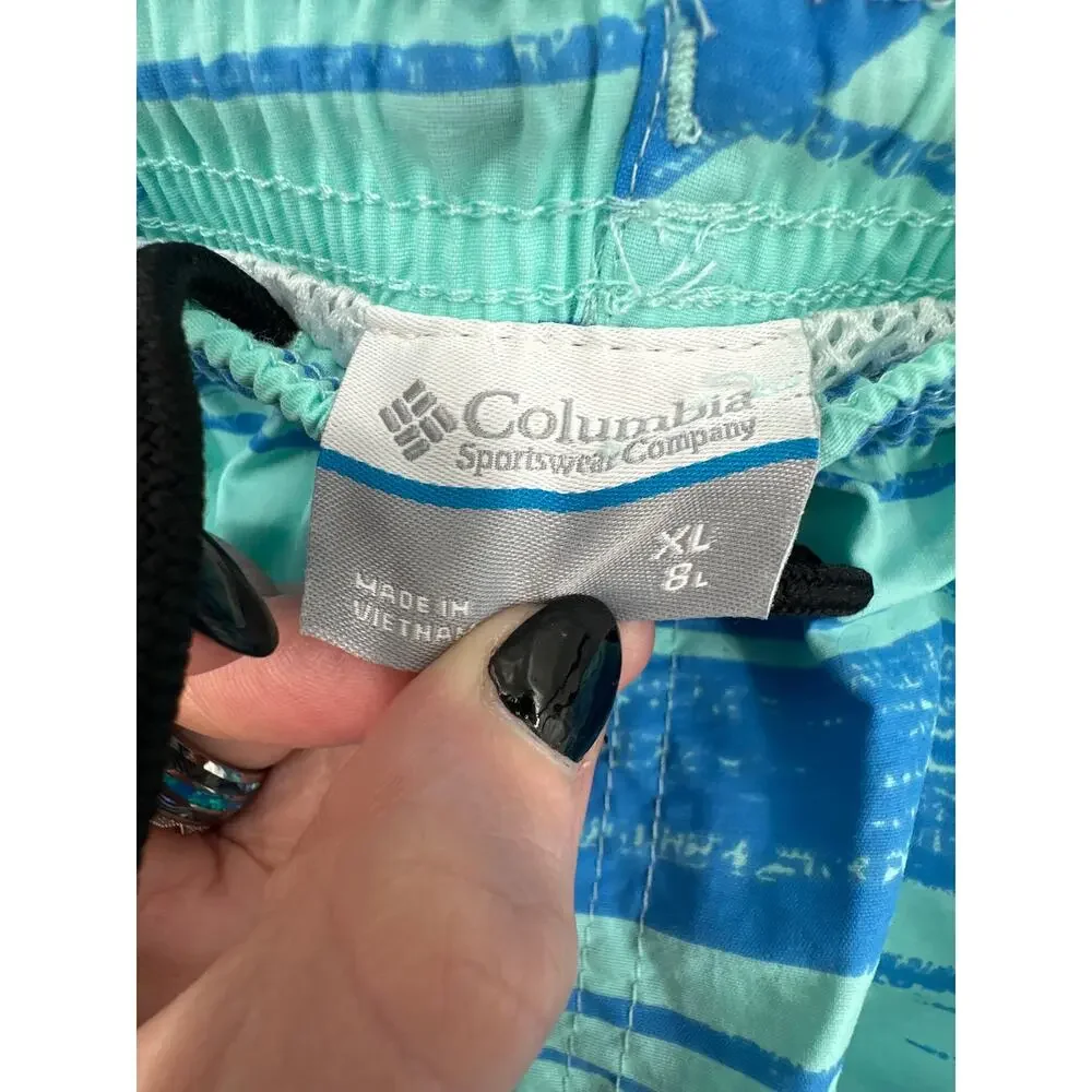 Columbia PFG Swim Trunks Men XL Blue Fish Print Omni Shade Mesh Lined Drawstring